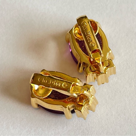 Christian Dior vintage purple amethyst clip on earrings rhinestone luxury - Picture 6 of 10